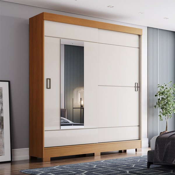 Guarda-Roupa Casal 2 Portas de Correr 2 Gavetas Cinamomo/Off White B66 - Briz
