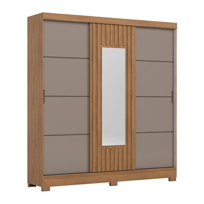 Guarda Roupa Casal B376 3 Portas 2 Gavetas Ripado com Espelho Nature/Avelã - Briz
