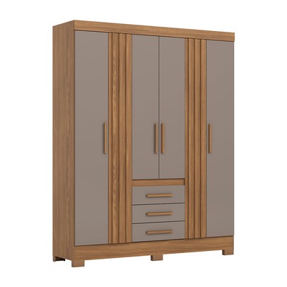 Guarda-Roupa Casal B375 4 Portas 3 Gavetas Ripado Nature/Avelã - Briz
