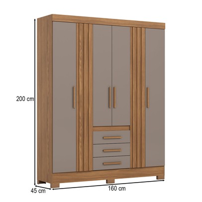 Guarda-Roupa Casal B375 4 Portas 3 Gavetas Ripado Nature/Avelã - Briz