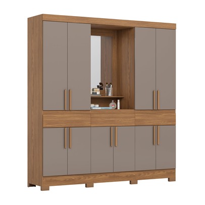 Guarda-Roupa Casal B374 10 Portas 3 Gavetas com Espelho Nature/Avelã - Briz
