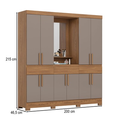 Guarda-Roupa Casal B374 10 Portas 3 Gavetas com Espelho Nature/Avelã - Briz