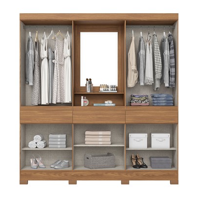 Guarda-Roupa Casal B374 10 Portas 3 Gavetas com Espelho Nature/Avelã - Briz