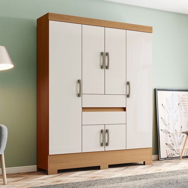Guarda-Roupa Casal Jeferson 6 Portas 2 Gavetas Cinamomo/Off White - Henn