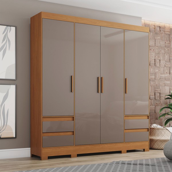 Guarda-Roupa Casal 4 Portas 4 Gavetas B383 Cinamomo/Avelã - Henn
