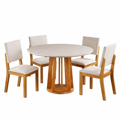 Mesa de Jantar 4 Lugares Alpes com Vidro Mel/Off White/Marfim - Viero Móveis