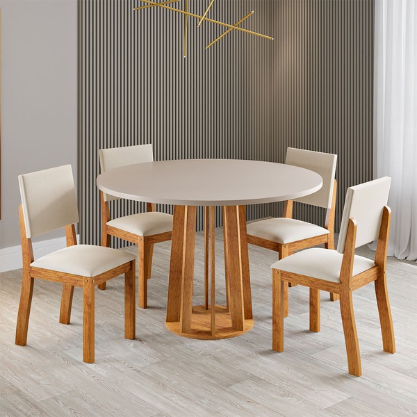 Mesa de Jantar 4 Lugares Darina Mel/Blonde/Marfim - Viero Móveis