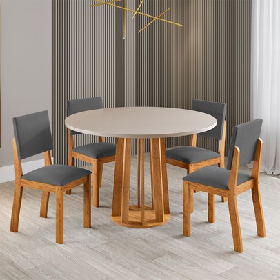 Mesa de Jantar 4 Lugares Darina Mel/Blonde/Cinza - Viero Móveis
