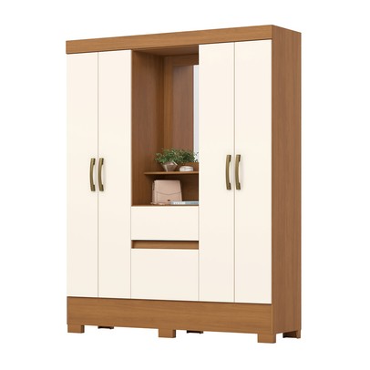 Guarda-Roupa Solteiro 4 Portas 2 Gavetas Cinamomo/Off White Bs07 - Briz