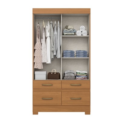 Guarda-Roupa Solteiro 2 Portas de Correr 4 Gavetas Flex Cinamomo/Off White Be25 - Briz