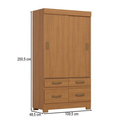 Guarda-Roupa Solteiro 2 Portas de Correr 4 Gavetas Flex Cinamomo/Off White Be25 - Briz