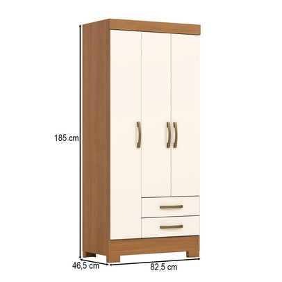 Guarda-Roupa Solteiro 3 Portas 2 Gavetas Cinamomo/Off White Be16 - Briz