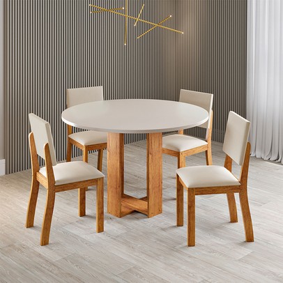 Mesa de Jantar 4 Lugares Fayra Mel/Blonde/Marfim- Viero Móveis