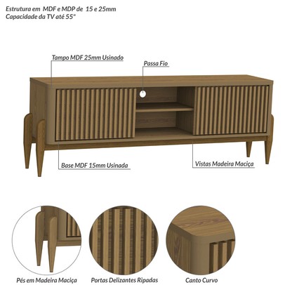 Rack para TV Até 55 Polegadas Di Luna 2 Portas 1 Prateleira Cedro - Pnr Móveis