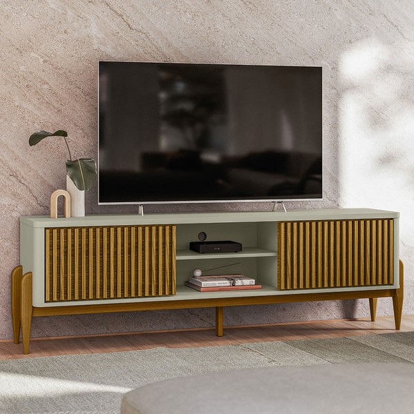 Rack para TV Até 65 Polegadas Citrino 2 Portas 1 Prateleira Off White/Cedro - Pnr Móveis