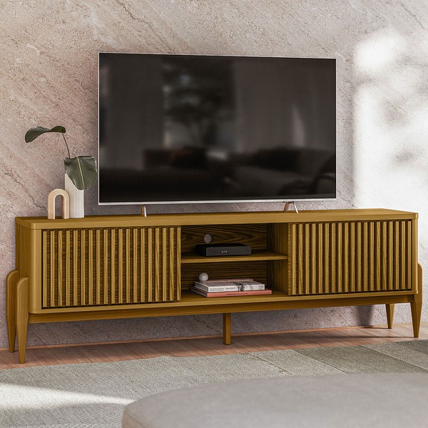 Rack para TV Até 65 Polegadas Citrino 2 Portas 1 Prateleira Cedro - Pnr Móveis