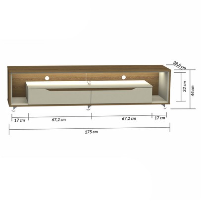 Rack para TV Até 65 Polegadas Lapislazzuli 2 Gavetas com Vidro e Led Cedro/Off White - Pnr Móveis