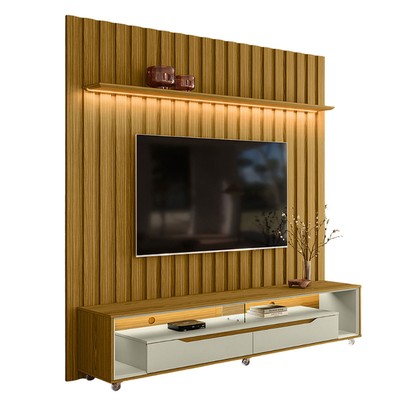 Rack com Painel para TV Até 70 Polegadas Perla 2 Gavetas 1 Prateleira Cedro/Off White - Pnr Móveis