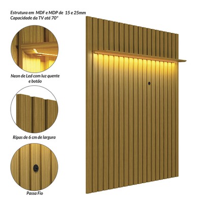 Rack com Painel para TV Até 70 Polegadas Perla 2 Gavetas 1 Prateleira Cedro/Off White - Pnr Móveis
