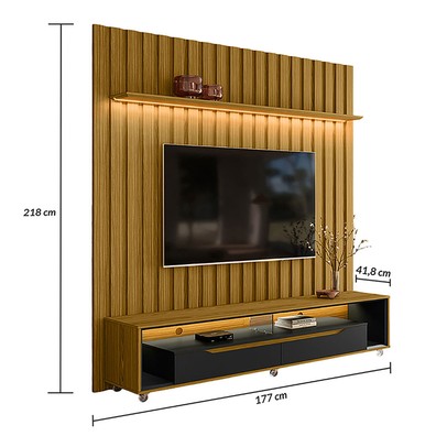 Rack com Painel para TV Até 70 Polegadas Perla 2 Gavetas 1 Prateleira Cedro/Preto - Pnr Móveis