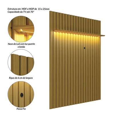 Rack com Painel para TV Até 70 Polegadas Perla 2 Gavetas 1 Prateleira Cedro/Preto - Pnr Móveis