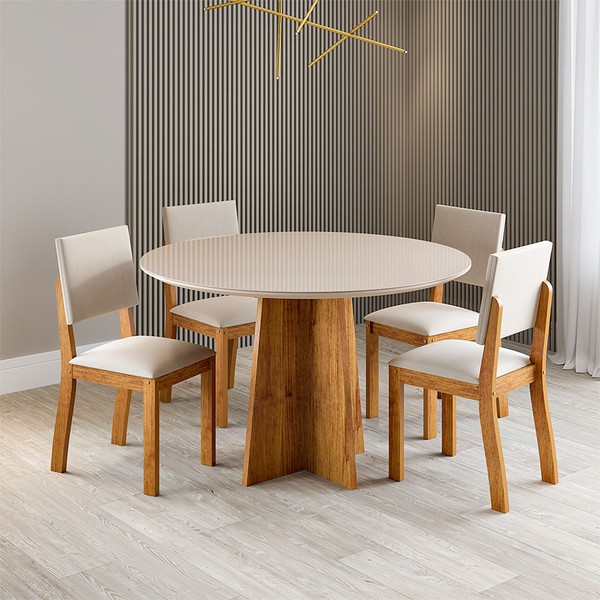 Mesa de Jantar 4 Lugares Asty com Vidro Mel/Off White/Marfim - Viero Móveis