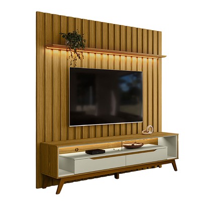 Rack com Painel para TV Até 70 Polegadas Tormalina 2 Portas 1 Prateleira Cedro/Off White - Pnr Móveis
