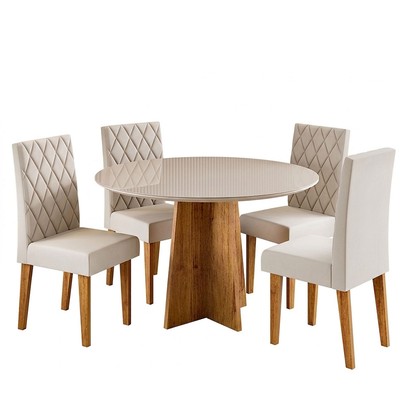 Mesa de Jantar 4 Lugares Volpi com Vidro Mel/Off White/Marfim - Viero Móveis