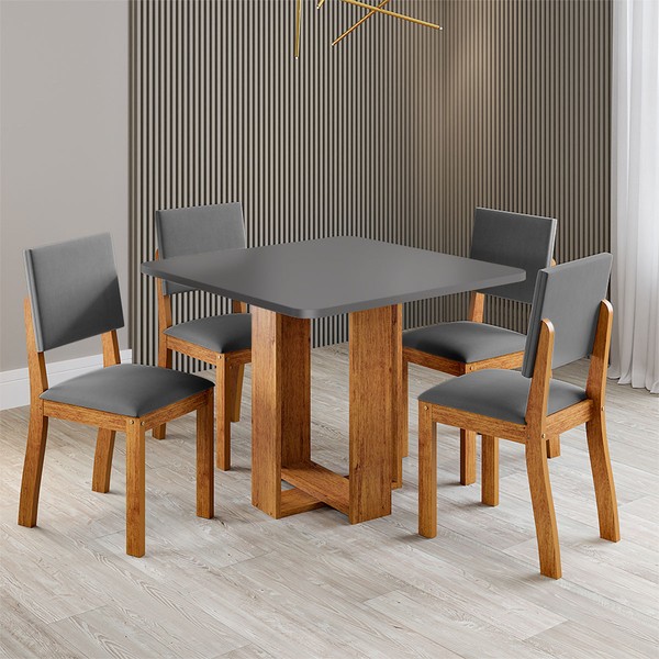 Mesa de Jantar 4 Lugares Grazia Mel/Cinza - Viero Móveis