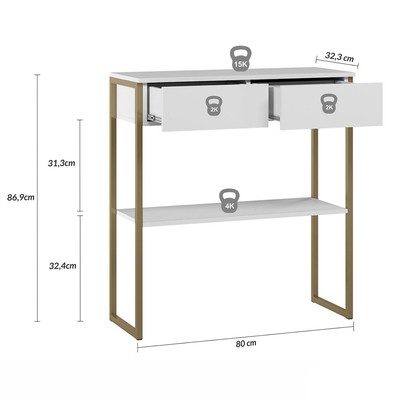 Aparador Industrial em 15mm Topazio 2 Gavetas Branco - Pnr Móveis