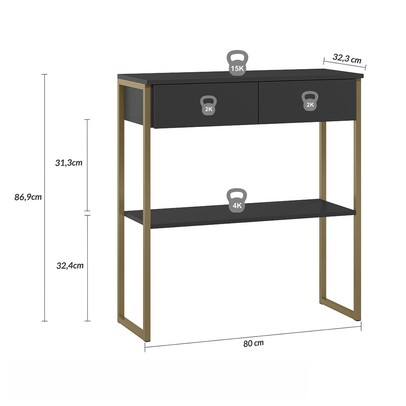 Aparador Industrial em 15mm Topazio 2 Gavetas Preto - Pnr Móveis