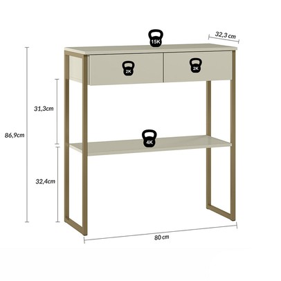 Aparador Industrial em 15mm Topazio 2 Gavetas Off White - Pnr Móveis