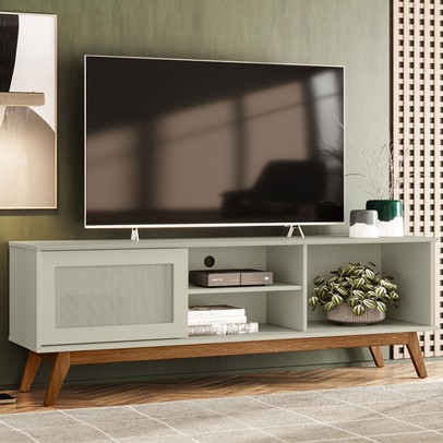 Rack para TV Até 60 Polegadas em 15mm Ametista 1 Porta Off White - Pnr Móveis