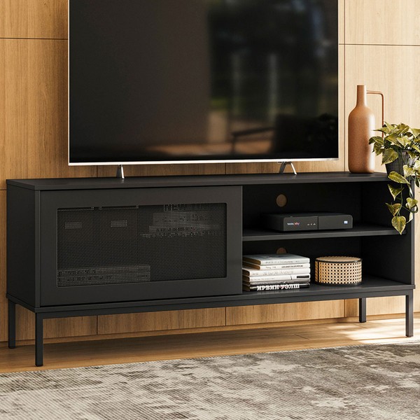 Rack para TV Até 55 Polegadas Heron 1 Porta Preto - Panorama Móveis