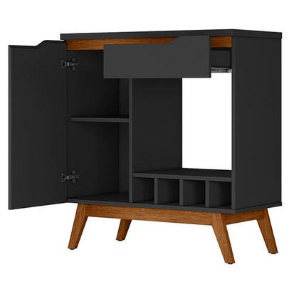 Aparador Smeraldo com Adega em 15mm 1 Porta 1 Gaveta Preto - Pnr Móveis