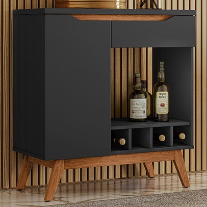Aparador Smeraldo com Adega em 15mm 1 Porta 1 Gaveta Preto - Pnr Móveis
