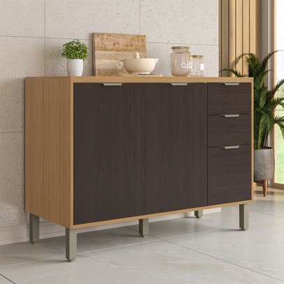 Balcão de Cozinha 120 Cm Colors 3 Portas 2 Gavetas Freijó/Nogueira Bourbon - Kits Paraná