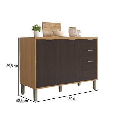 Balcão de Cozinha 120 Cm Colors 3 Portas 2 Gavetas Freijó/Nogueira Bourbon - Kits Paraná