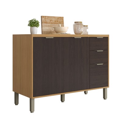 Balcão de Cozinha 120 Cm Colors 3 Portas 2 Gavetas Freijó/Nogueira Bourbon - Kits Paraná