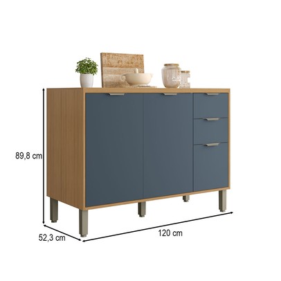 Balcão de Cozinha 120 Cm Colors 3 Portas 2 Gavetas Freijó/Azul Secreto - Kits Paraná