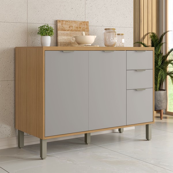 Balcão de Cozinha 120 Cm Colors 3 Portas 2 Gavetas  Freijó/Cinza Chalck - Kits Paraná