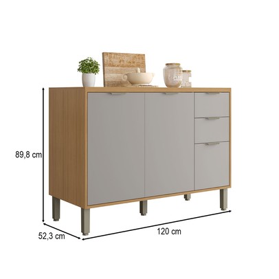 Balcão de Cozinha 120 Cm Colors 3 Portas 2 Gavetas  Freijó/Cinza Chalck - Kits Paraná