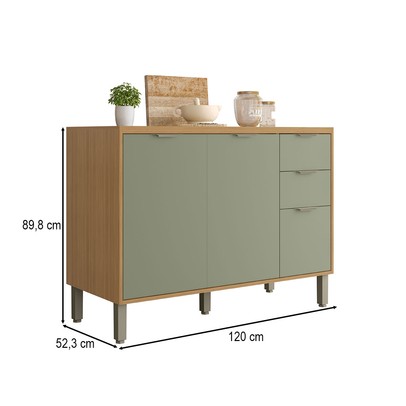 Balcão de Cozinha 120 Cm Colors 3 Portas 2 Gavetas Freijó/Alecrim - Kits Paraná