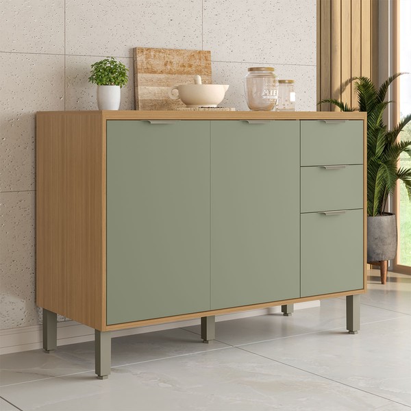 Balcão de Cozinha 120 Cm Colors 3 Portas 2 Gavetas Freijó/Alecrim - Kits Paraná