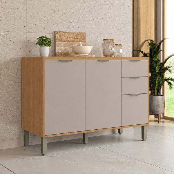 Balcão de Cozinha 120 Cm Colors 3 Portas 2 Gavetas Freijó/Cinza Níquel - Kits Paraná