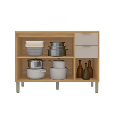 Balcão de Cozinha 120 Cm Colors 3 Portas 2 Gavetas Freijó/Cinza Níquel - Kits Paraná