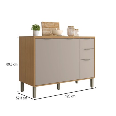 Balcão de Cozinha 120 Cm Colors 3 Portas 2 Gavetas Freijó/Cinza Níquel - Kits Paraná