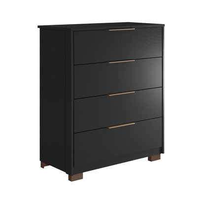 Cômoda Alia 4 Gavetas com Pés Preto Prime Tx/Amêndola Touch - Demobile