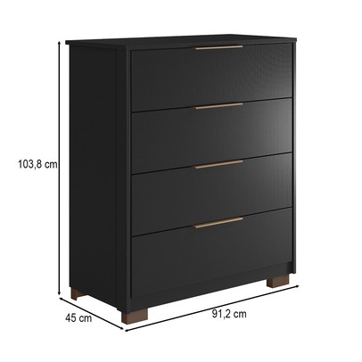 Cômoda Alia 4 Gavetas com Pés Preto Prime Tx/Amêndola Touch - Demobile