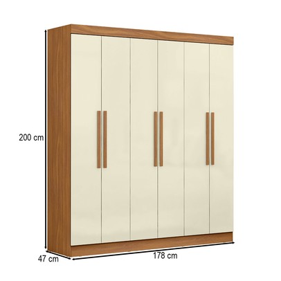 Guarda-Roupa Casal Olimpo 6 Portas 2 Gavetas 100% Mdf Cinamomo/Off White - Maxel